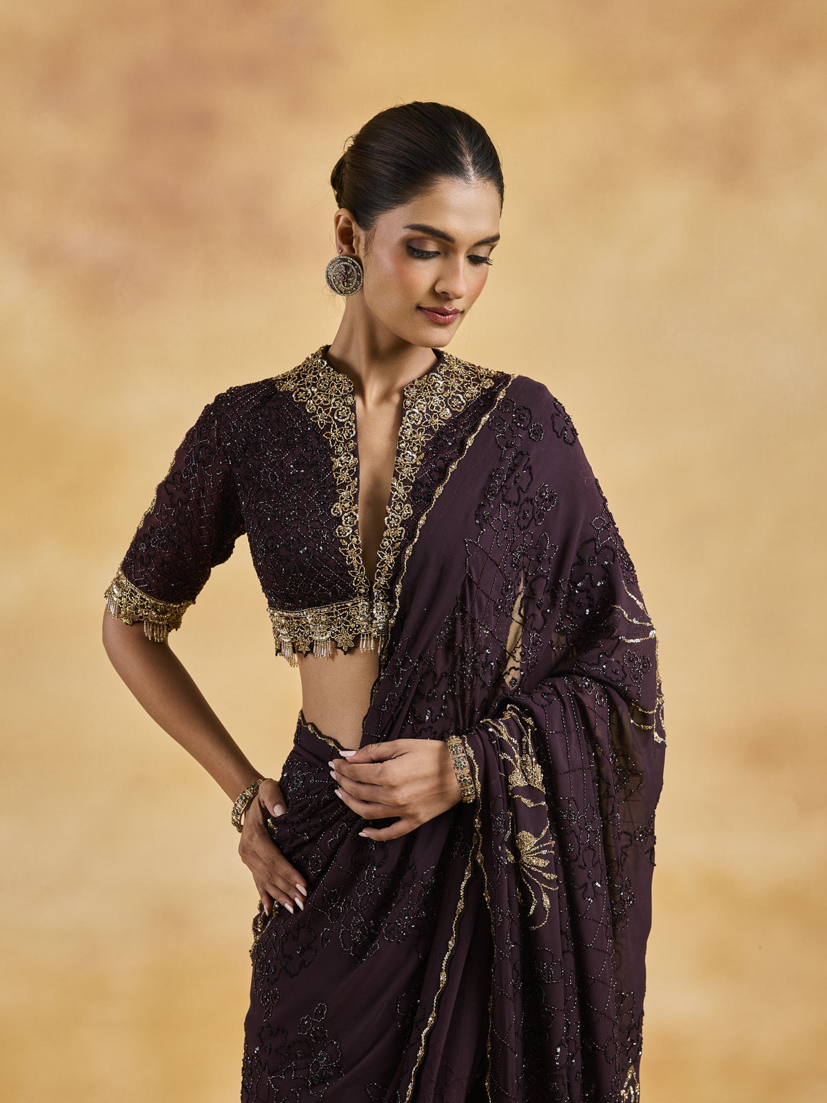 Chocolate Brown Saree Set