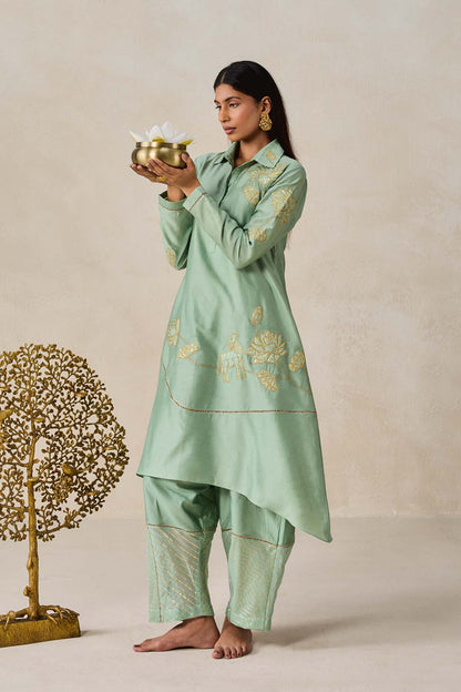 Chanderi Assmmetrical Kurta With Pant Set