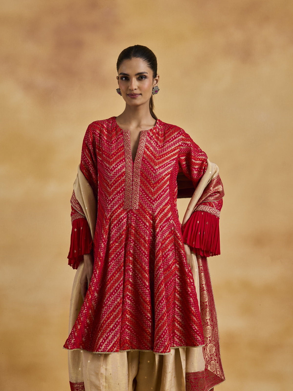 Red Benarasi Anarkali Set