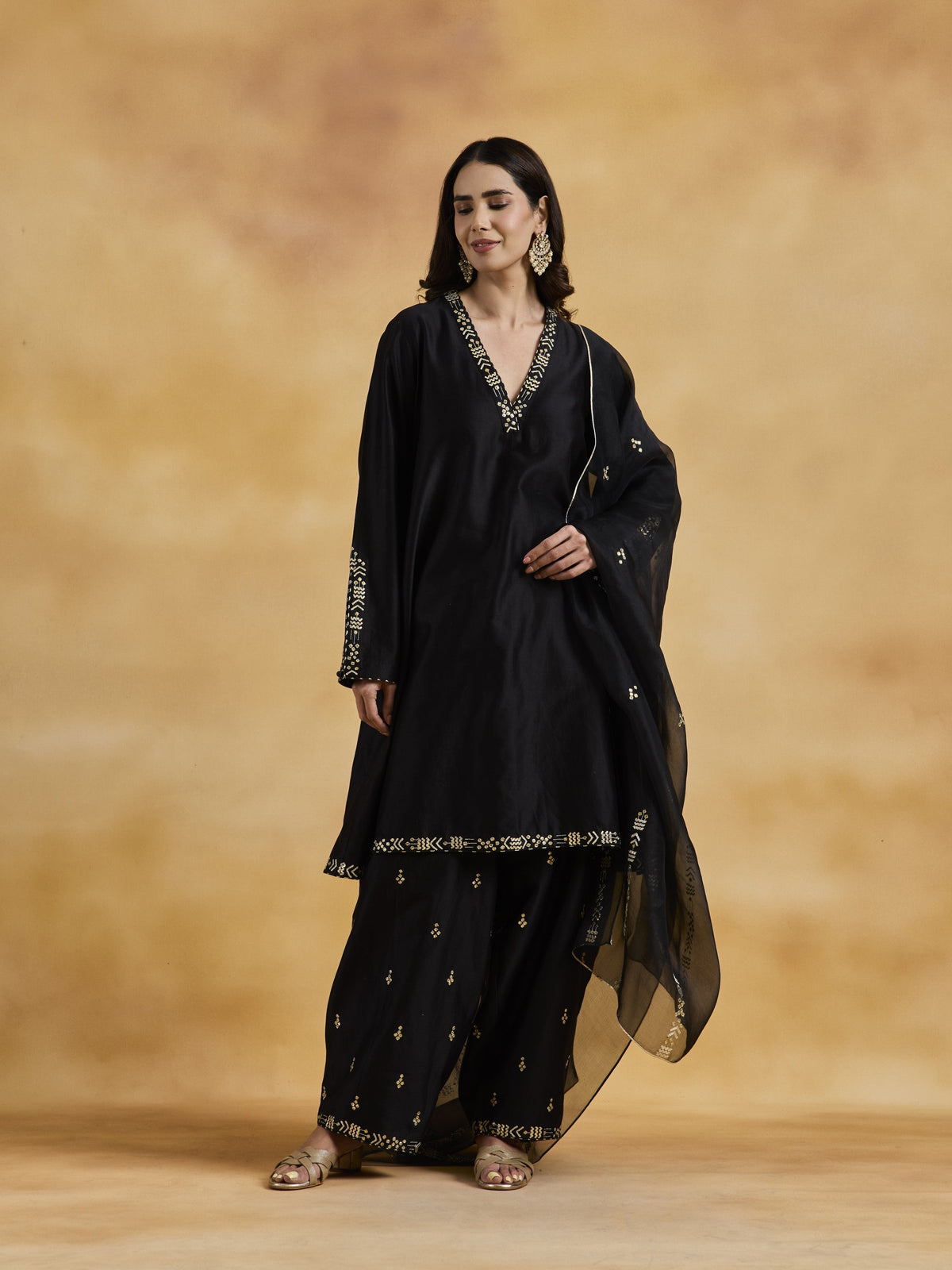 Black Chanderi Kurta Set