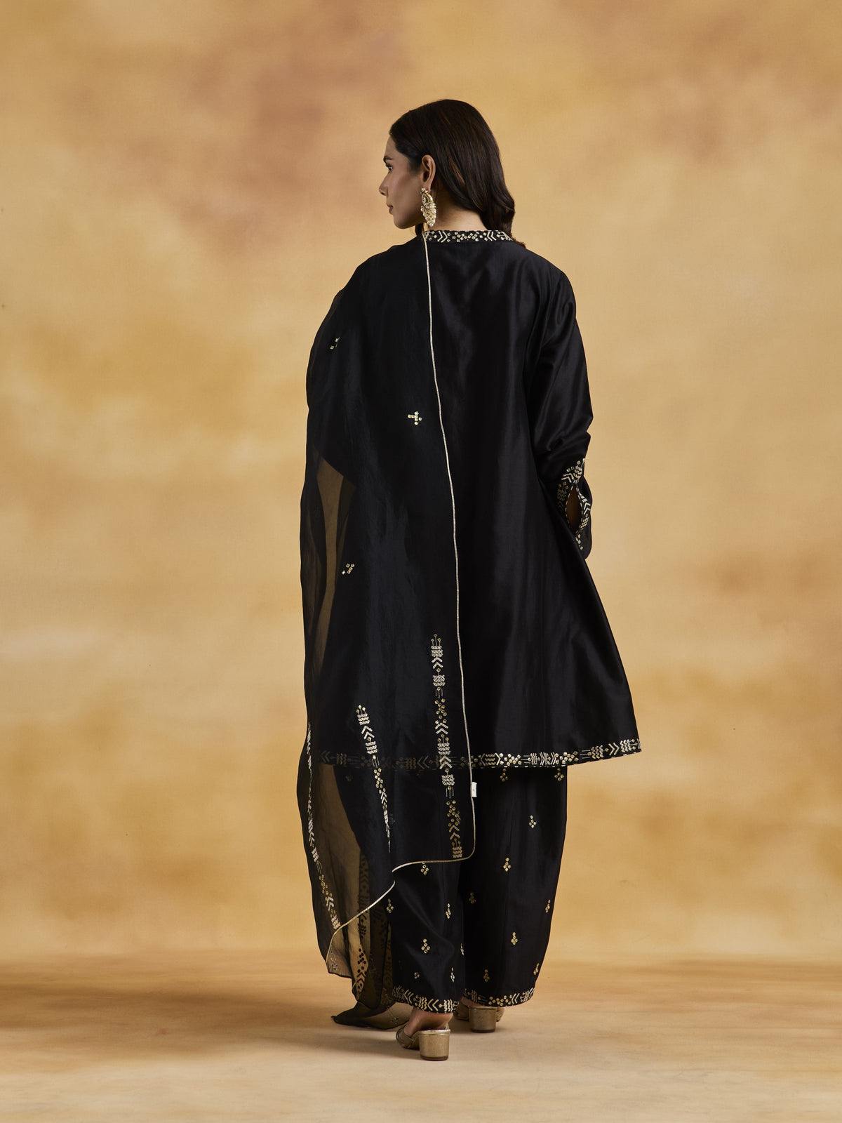 Black Chanderi Kurta Set