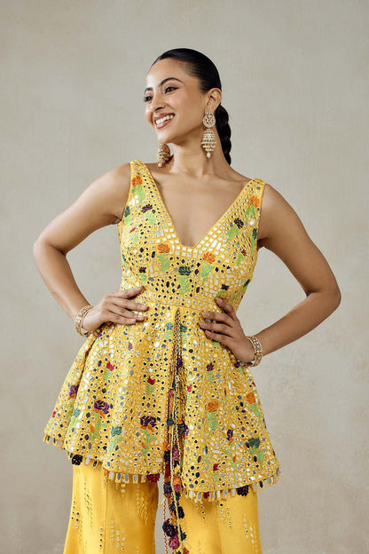 Yellow Sharara Trouser  Peplum Set