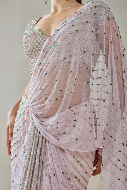 Baby Pink Draped Saree Set