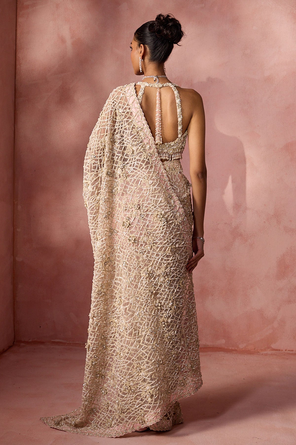 Blush Pink  Net Saree Set
