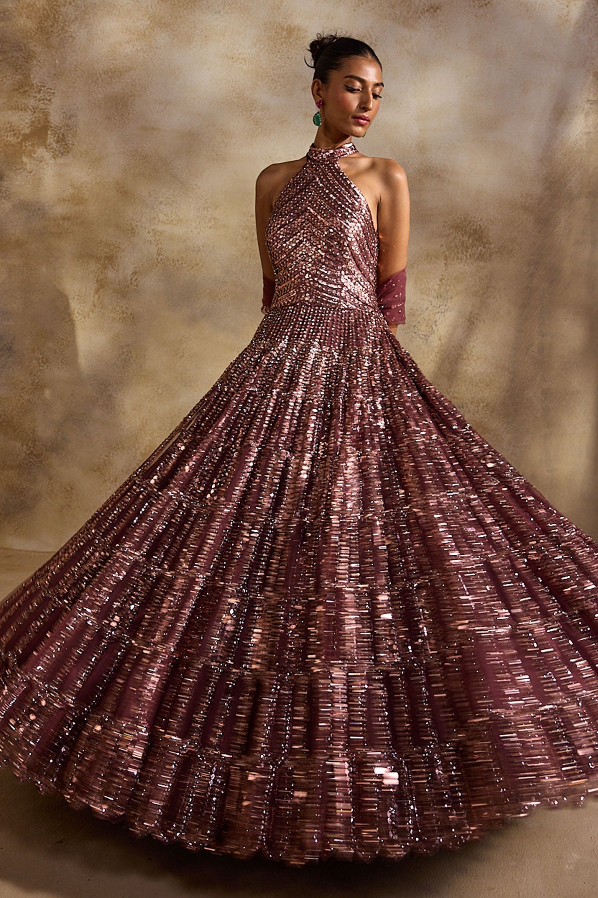 Old Rose Gown And Dupatta Set