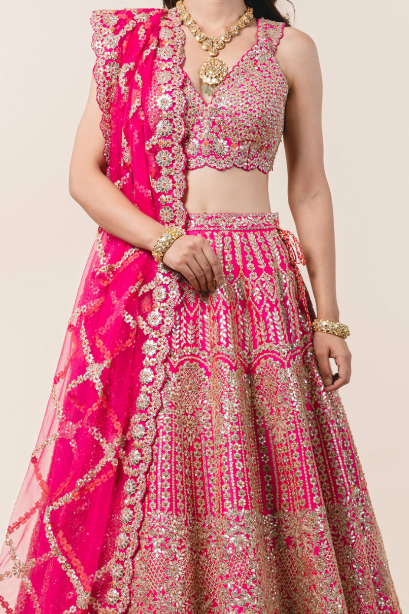 Fuchsia Pink Taffeta Lehenga Choli Set