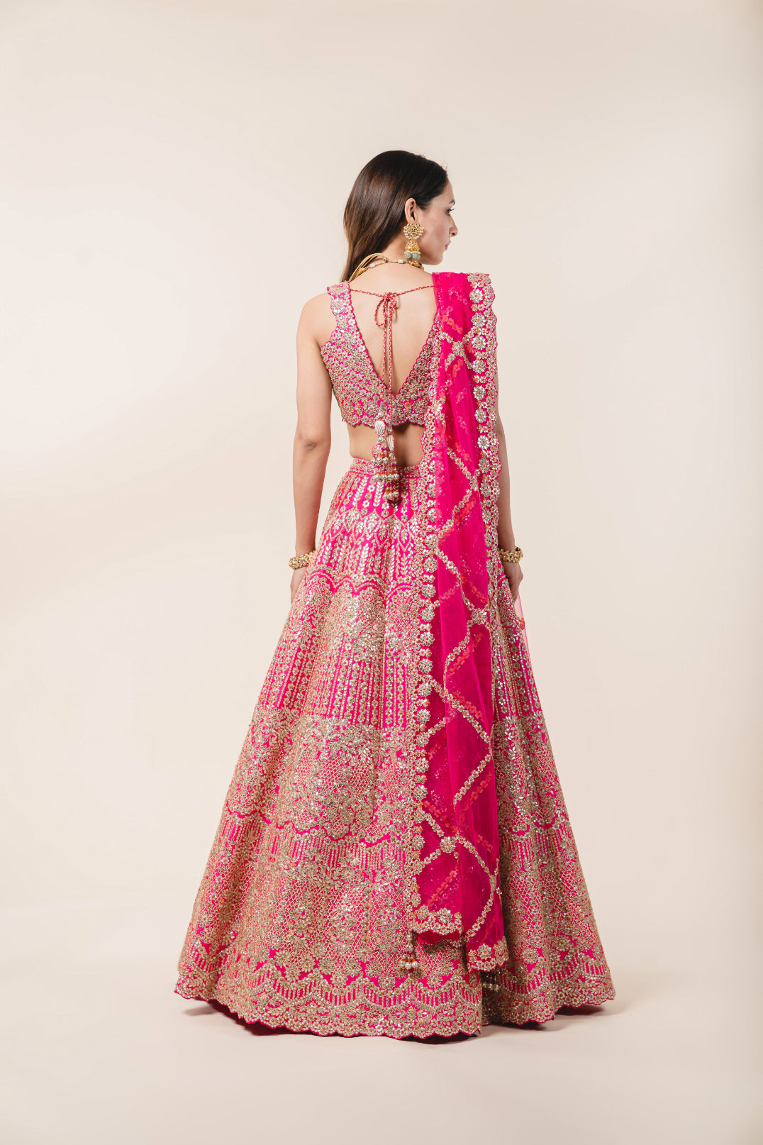 Fuchsia Pink Taffeta Lehenga Choli Set
