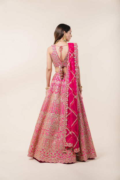 Fuchsia Pink Taffeta Lehenga Choli Set