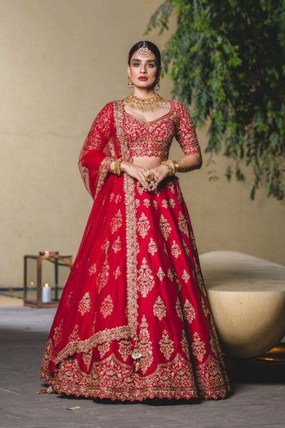 Crimson Silk Lehenga Choli Set