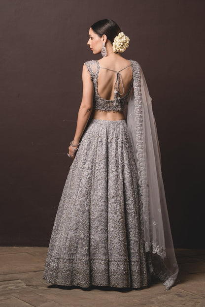 Silver Tulle Lehenga Choli Set