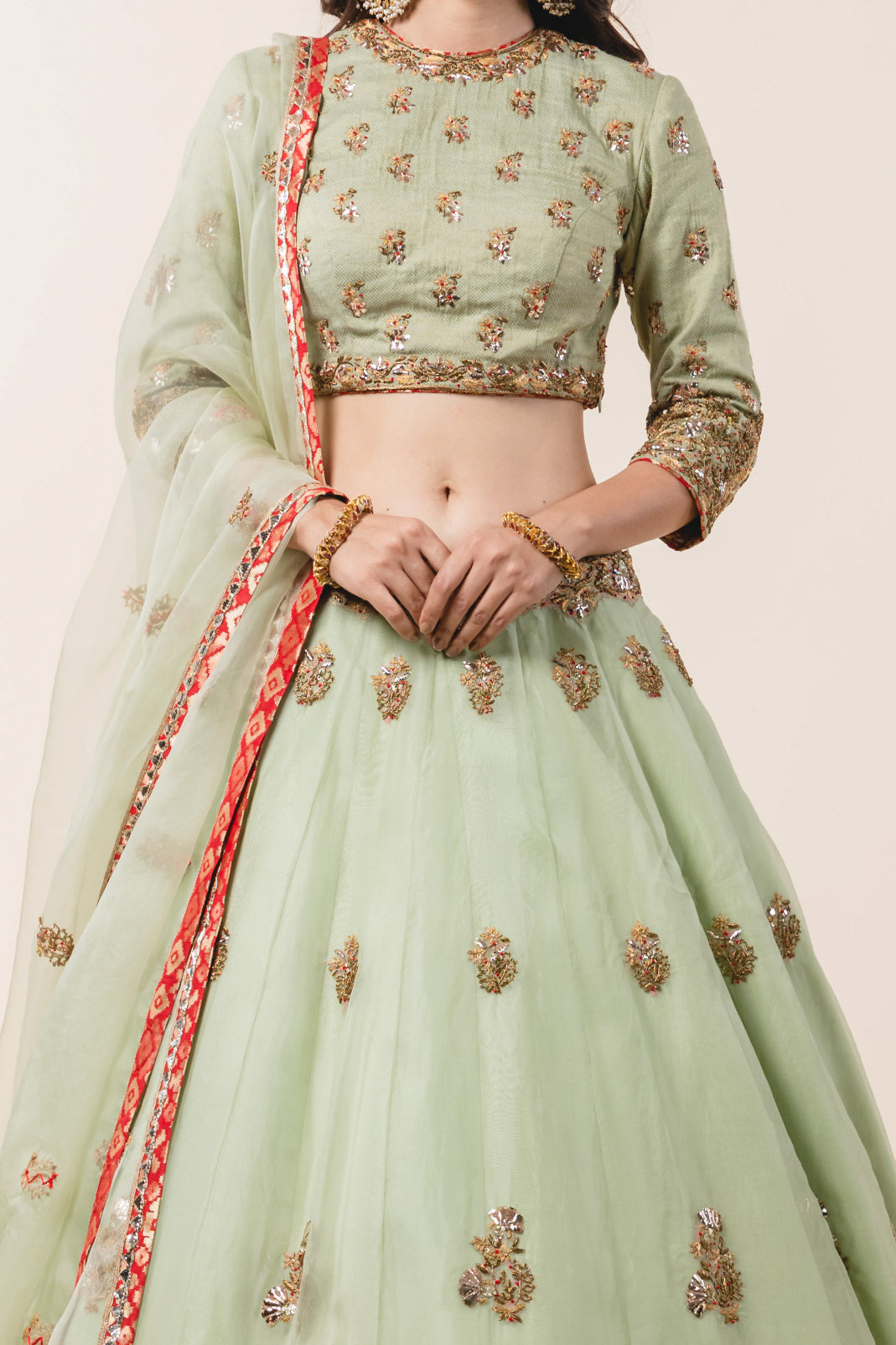 Pastel Green Organza Lehenga Set