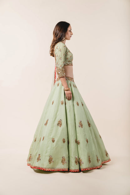Pastel Green Organza Lehenga Set