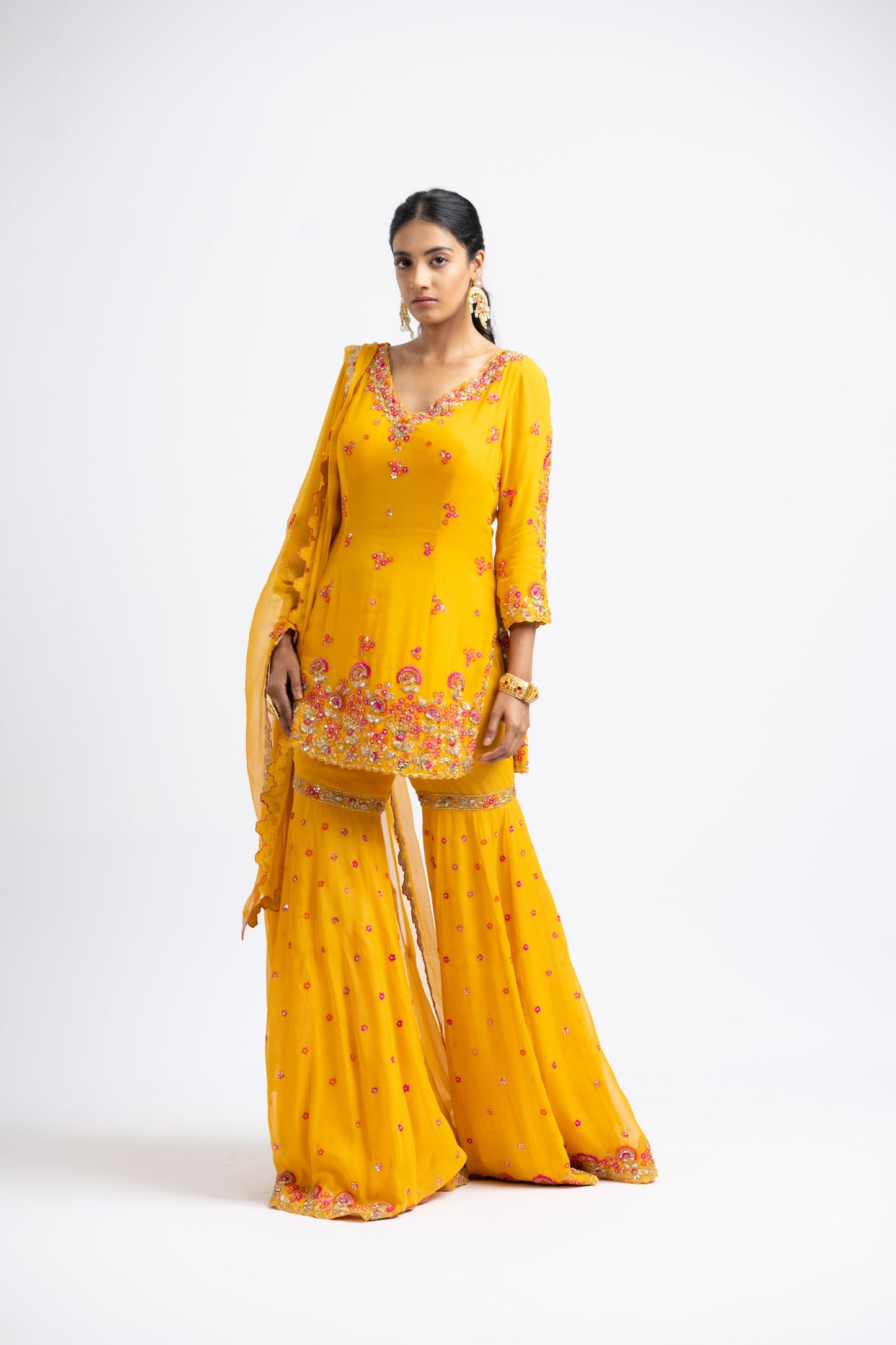 Mustard Georgette Garara Set With Georgette Dupatta