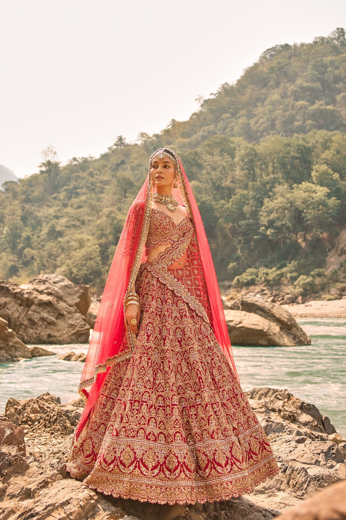 Flame Red Heritage Lehenga
