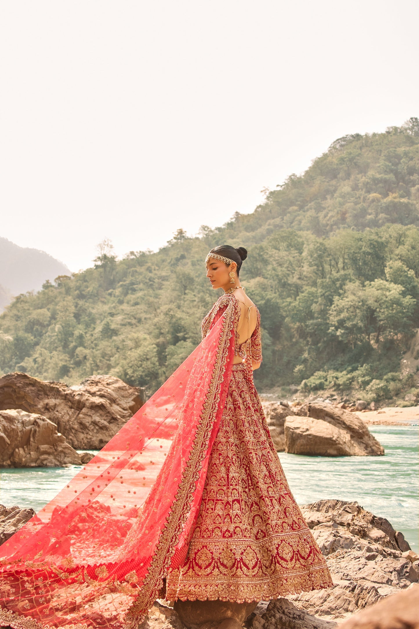 Flame Red Heritage Lehenga