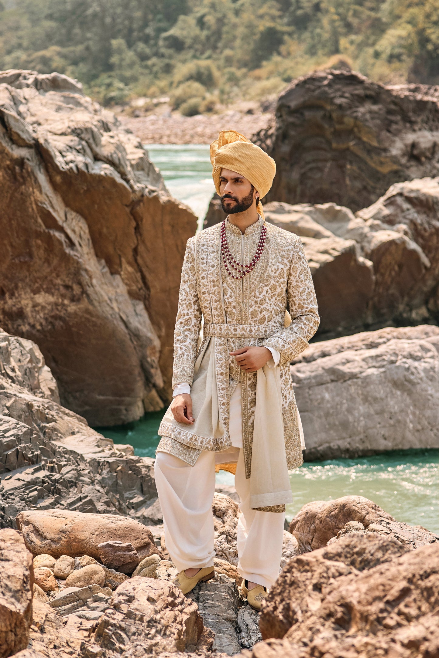 Ivory-Gold Worked Sherwani Set