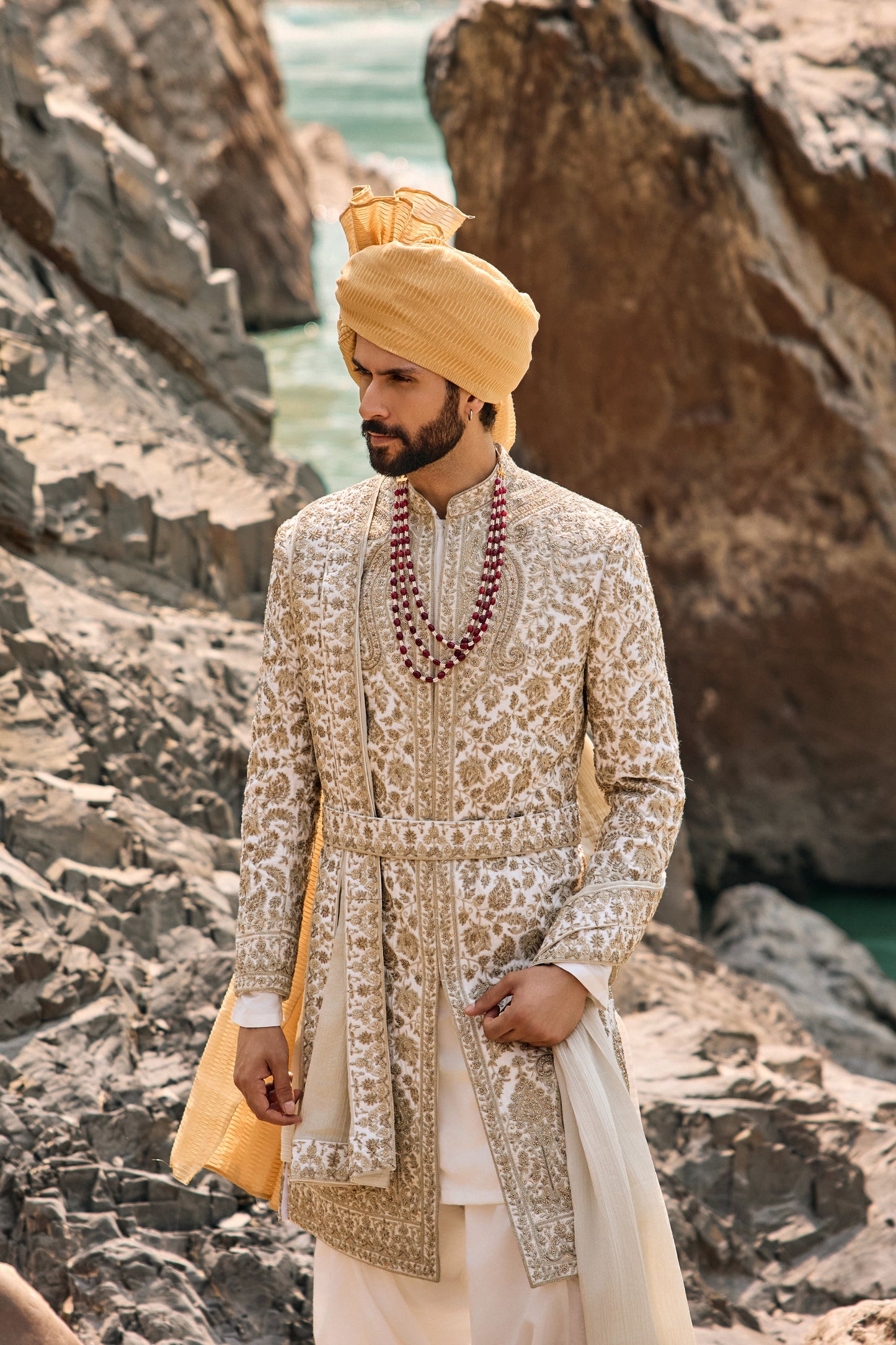 Ivory-Gold Worked Sherwani Set
