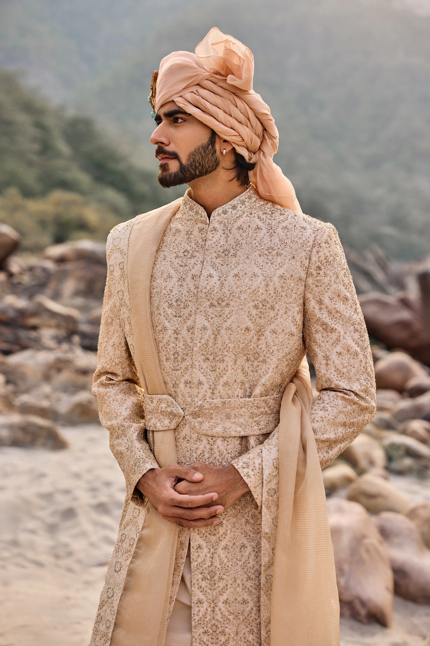Rose Gold Zardozi Sherwani Set