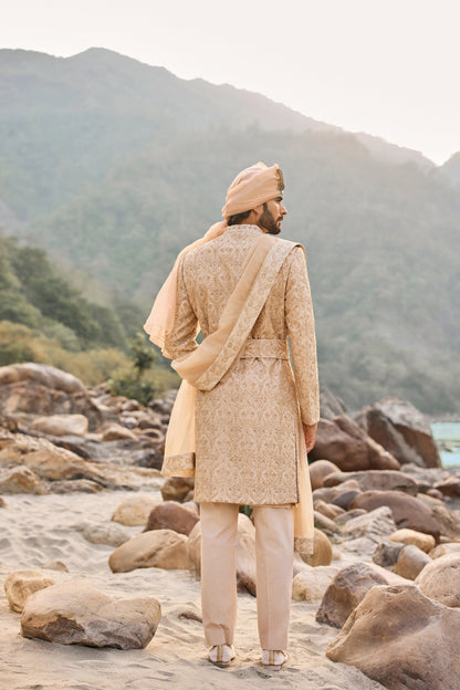 Rose Gold Zardozi Sherwani Set