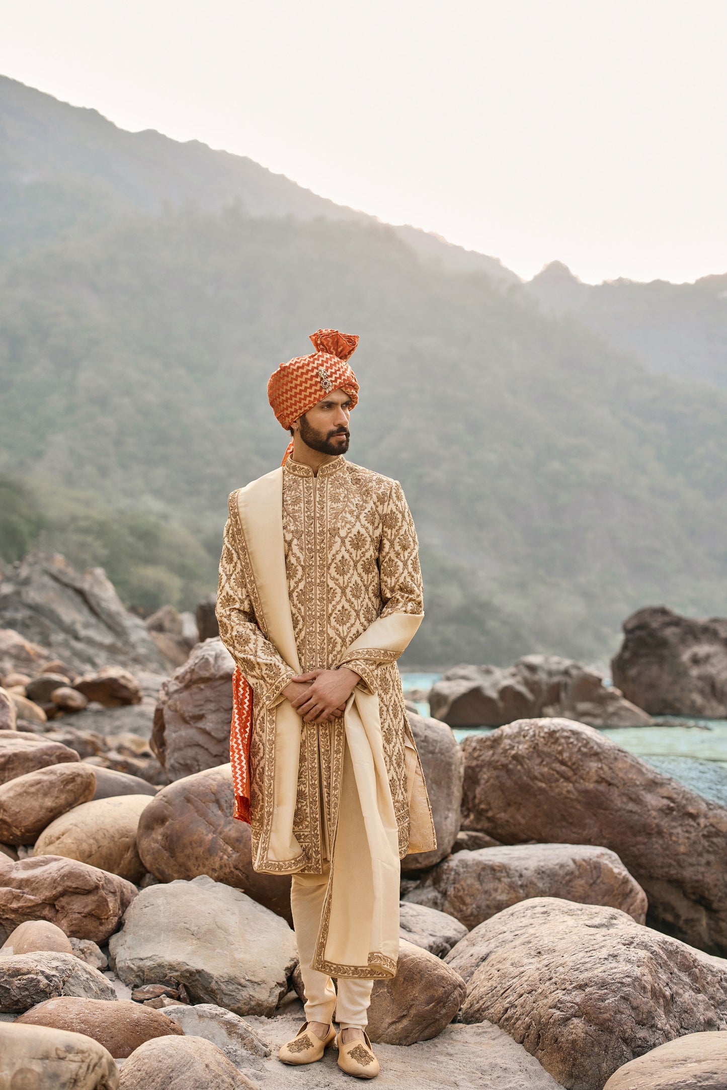 Beige Zardozi Sherwani Set