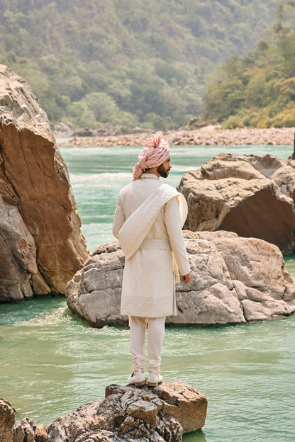 Ivory Resham Sherwani Set
