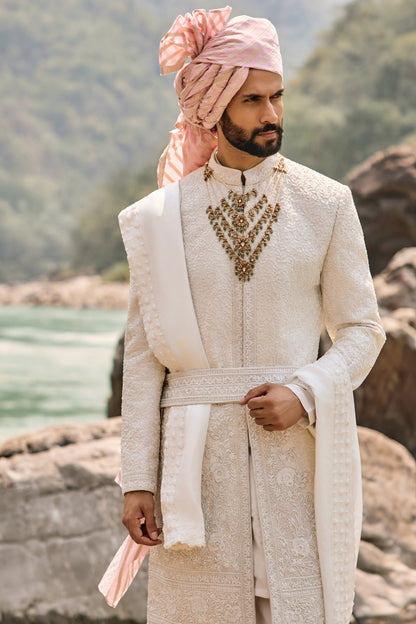 Ivory Resham Sherwani Set