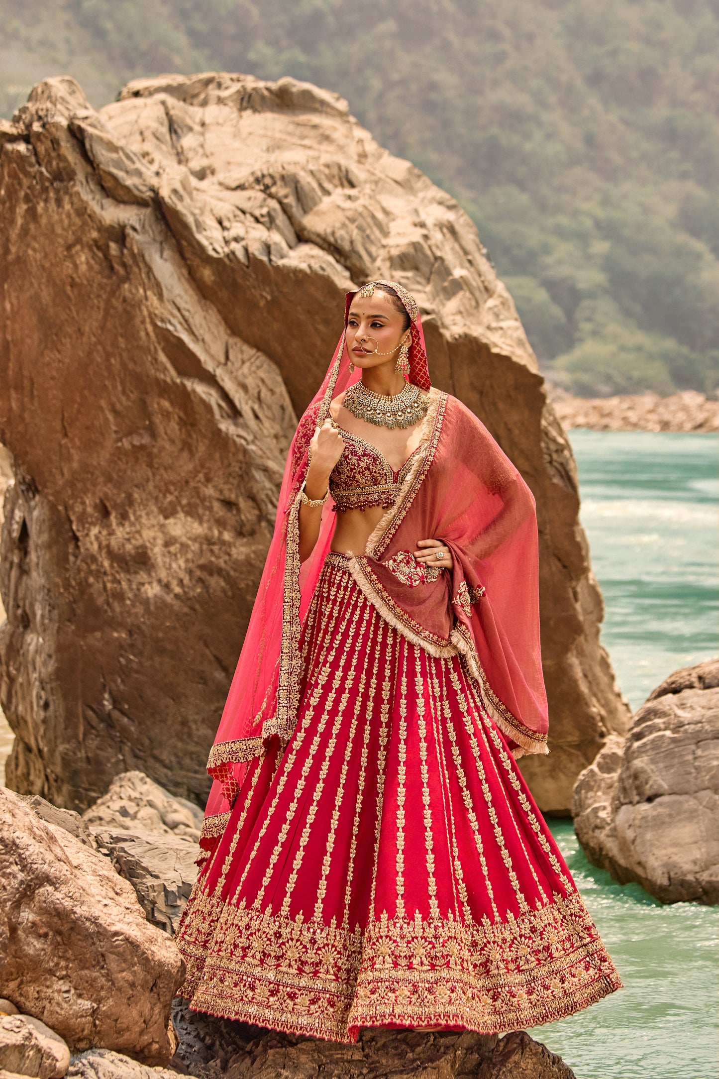 Crimson Antique Zardozi Lehenga