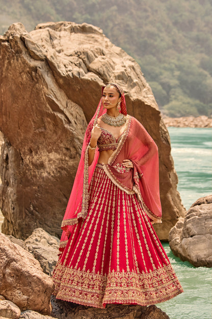 Crimson Antique Zardozi Lehenga