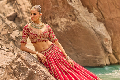 Crimson Antique Zardozi Lehenga