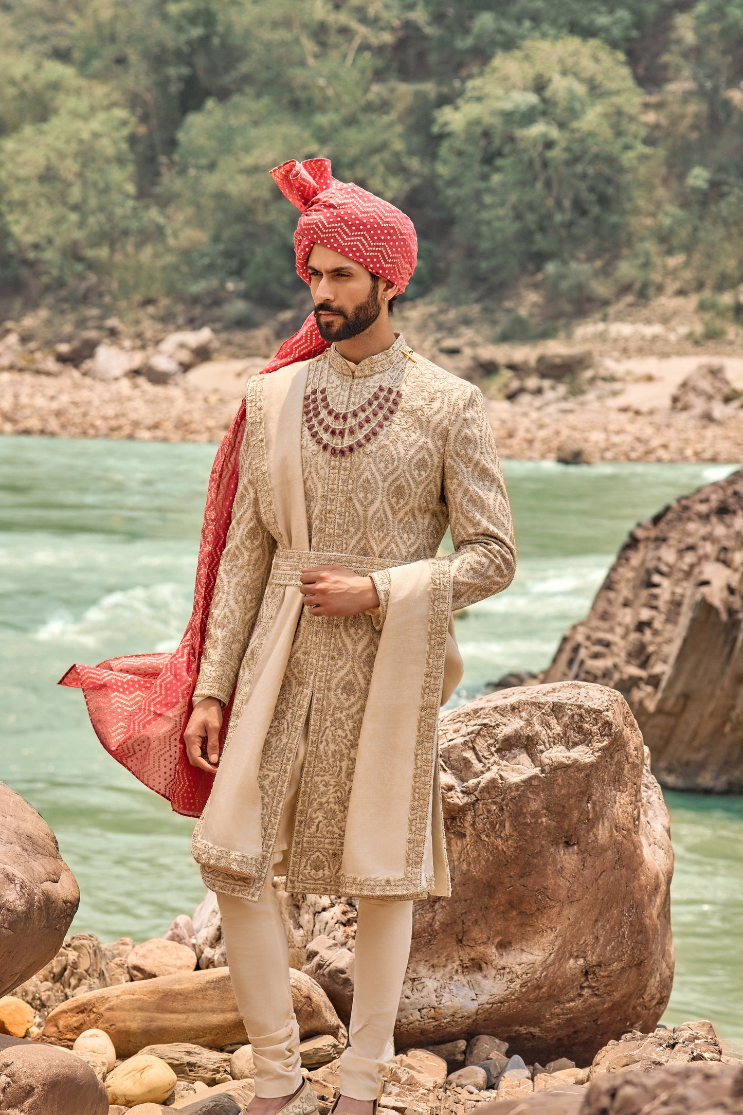 Beige Kasab Sherwani Set
