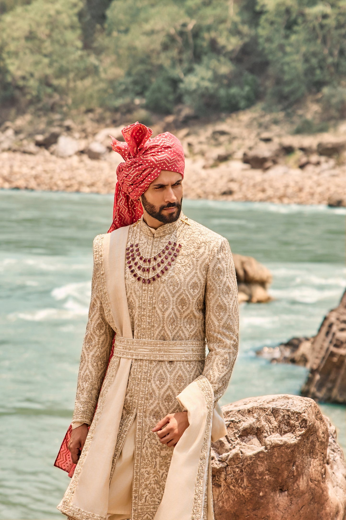Beige Kasab Sherwani Set