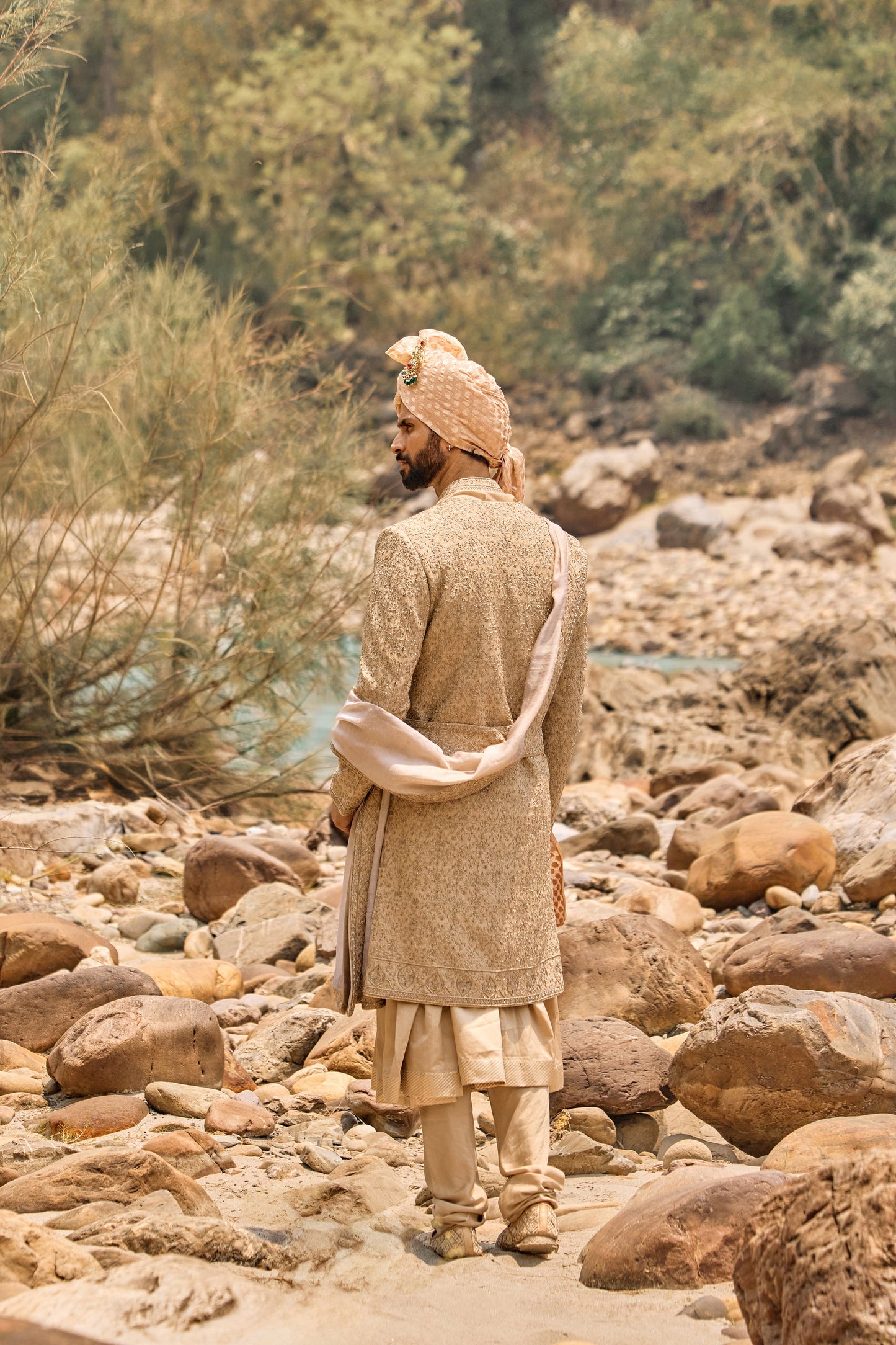Fawn Angrakha Sherwani Set