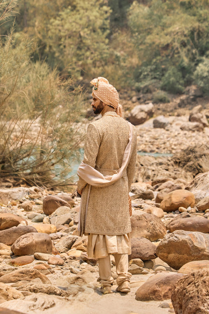 Fawn Angrakha Sherwani Set