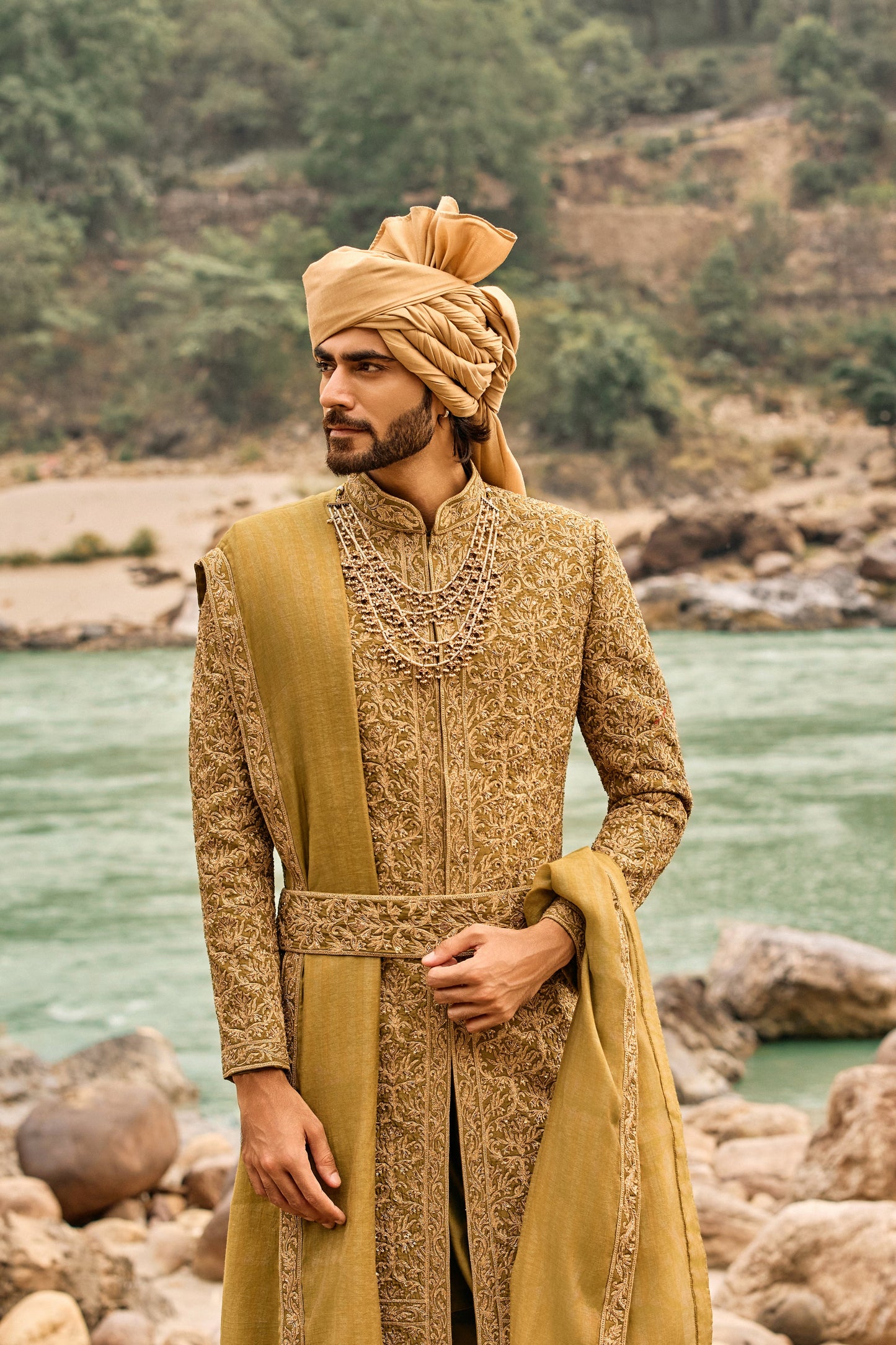 Deep Olive Heritage Sherwani Set