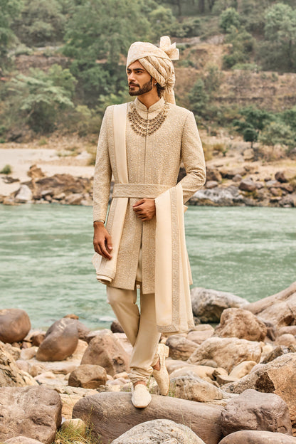 Heritage Beige Sherwani Set