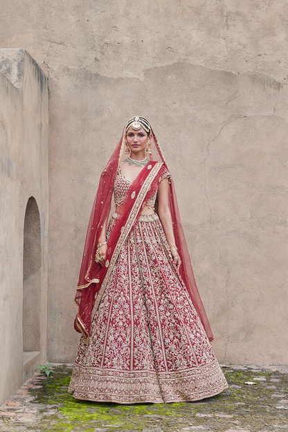 MAROON VELVET LEHENGA CHOLI SET