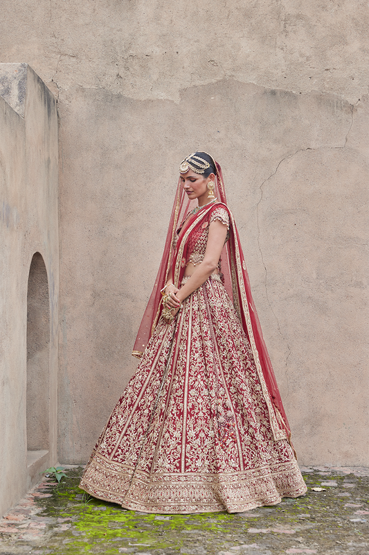 MAROON VELVET LEHENGA CHOLI SET