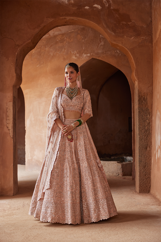 BLUSH PINK RAW SILK LEHENGA CHOLI SET