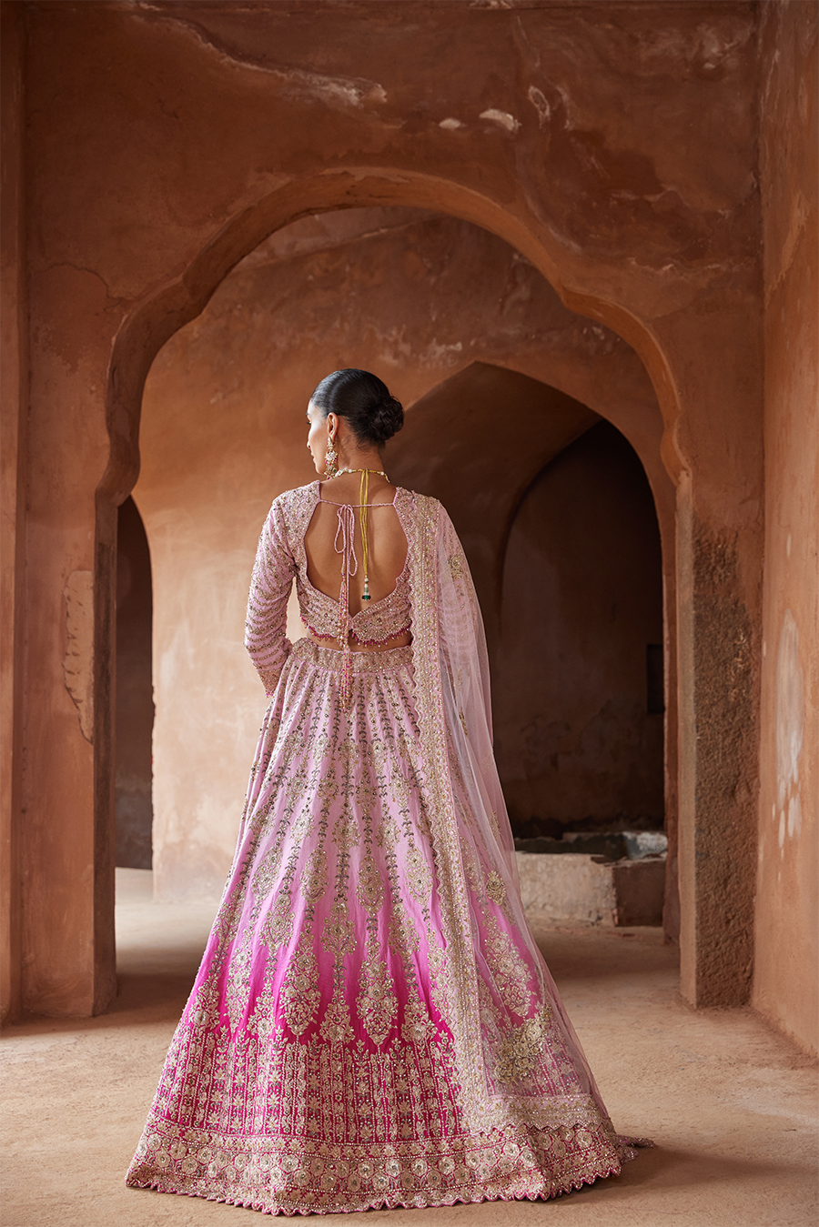 FUSCHIA PINK OMBRE DYED LEHENGA CHOLI SET