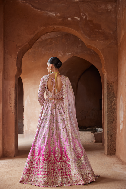 FUSCHIA PINK OMBRE DYED LEHENGA CHOLI SET