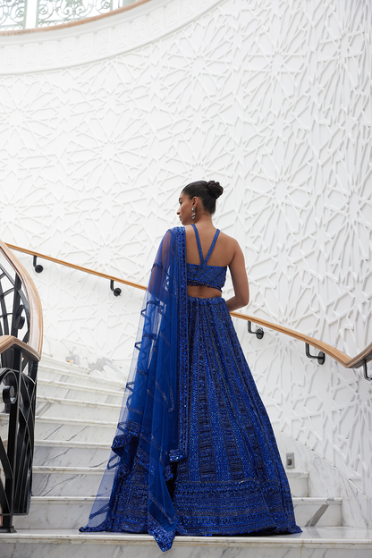 ELECTRIC BLUE NET LEHENGA CHOLI SET