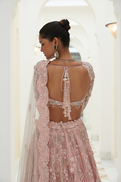 ROSE PINK NET LEHENGA CHOLI SET