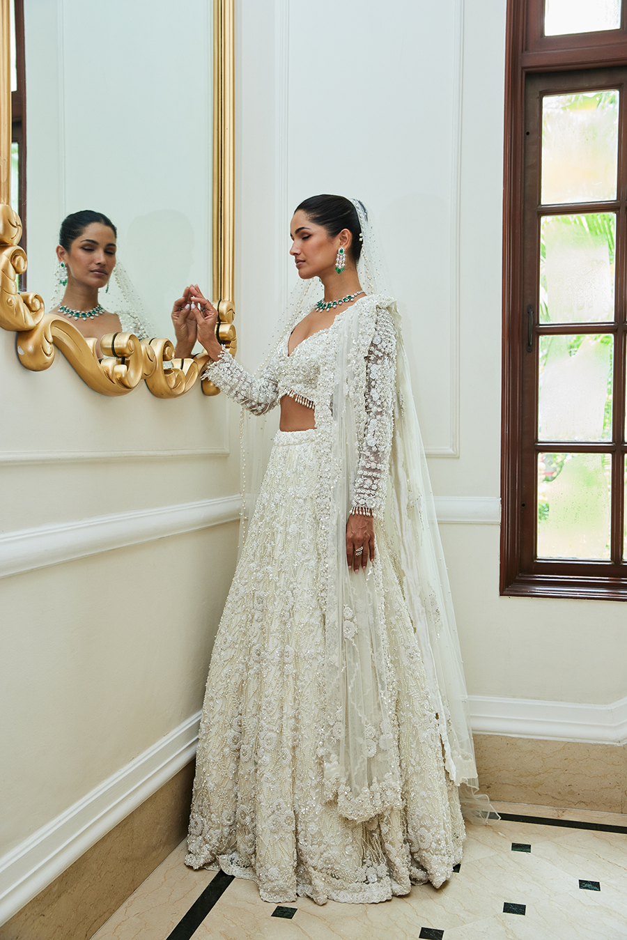 OFF WHITE NET LEHENGA CHOLI SET
