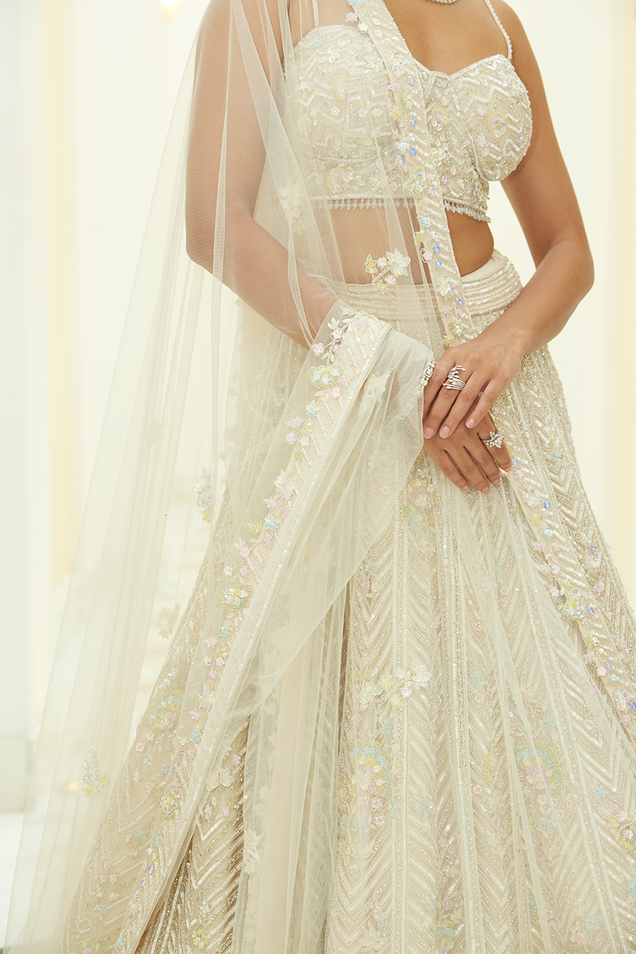 IVORY NET LEHENGA CHOLI SET