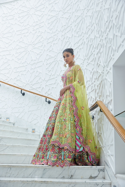 MOCA ORGANZA LEHENGA CHOLI SET WITH MULTICOLOUR EMBROIDERY