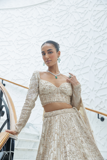 CHAMPAGNE ORGANZA LEHENGA CHOLI SET
