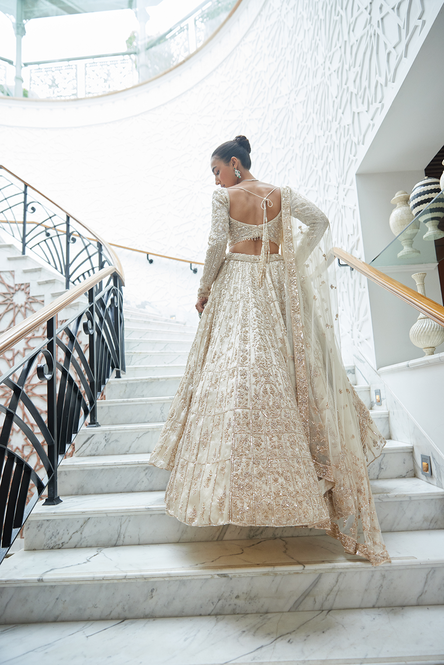 CHAMPAGNE ORGANZA LEHENGA CHOLI SET