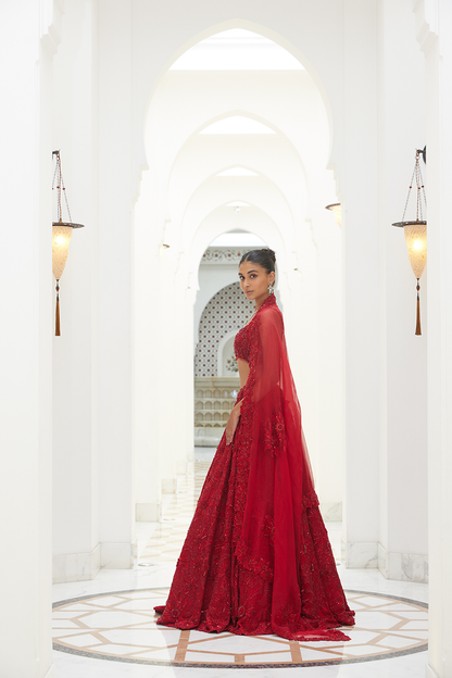 RED RAW SILK LEHENGA CHOLI SET