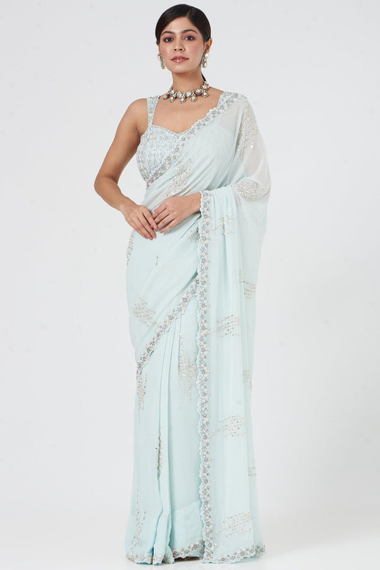 Aqua Blue Georgette Saree Blouse