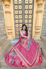 Women's Coral Jamawar Banarasi Lehenga Set